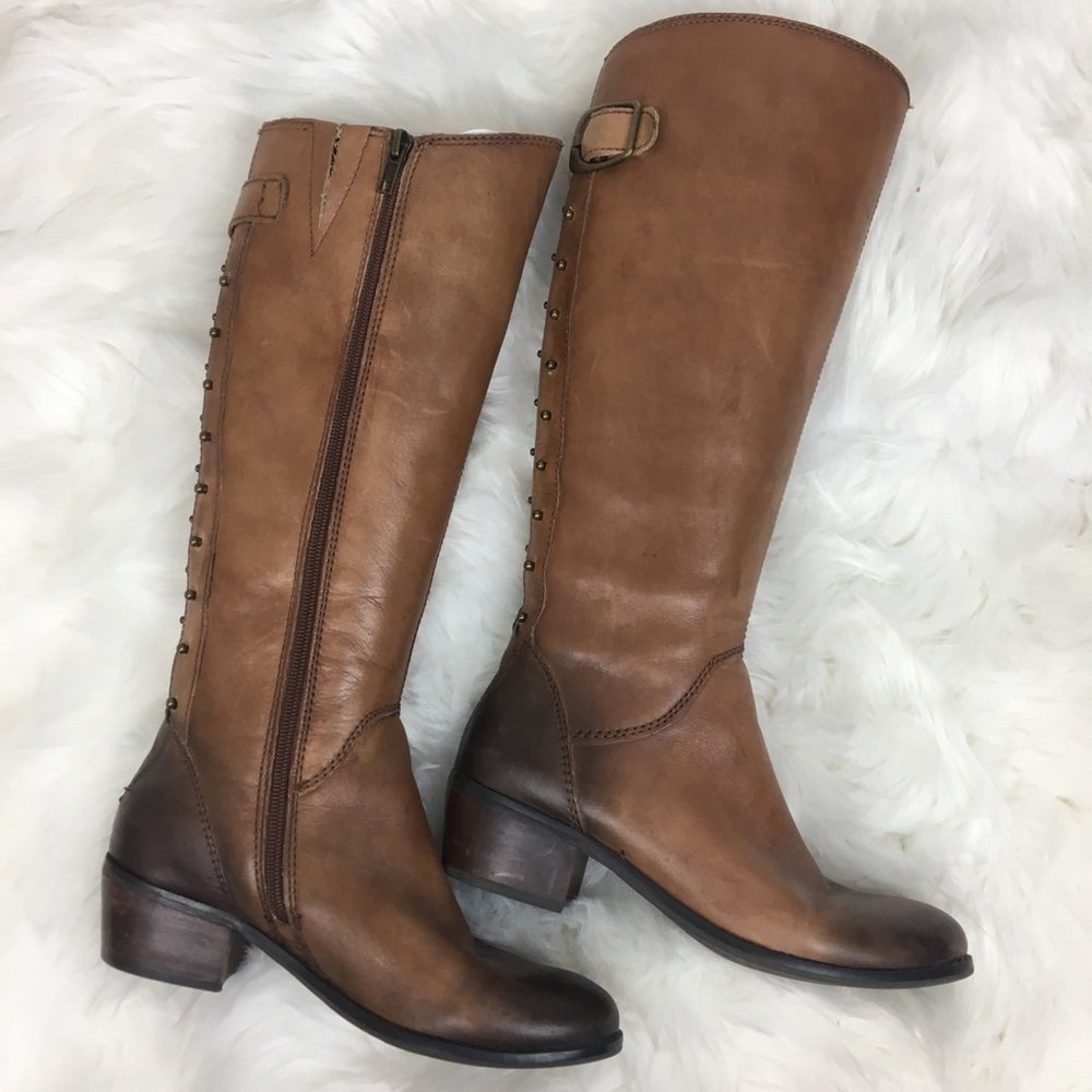 Lucky Brand studded leather brown tan tall boots - Picture 2 of 8